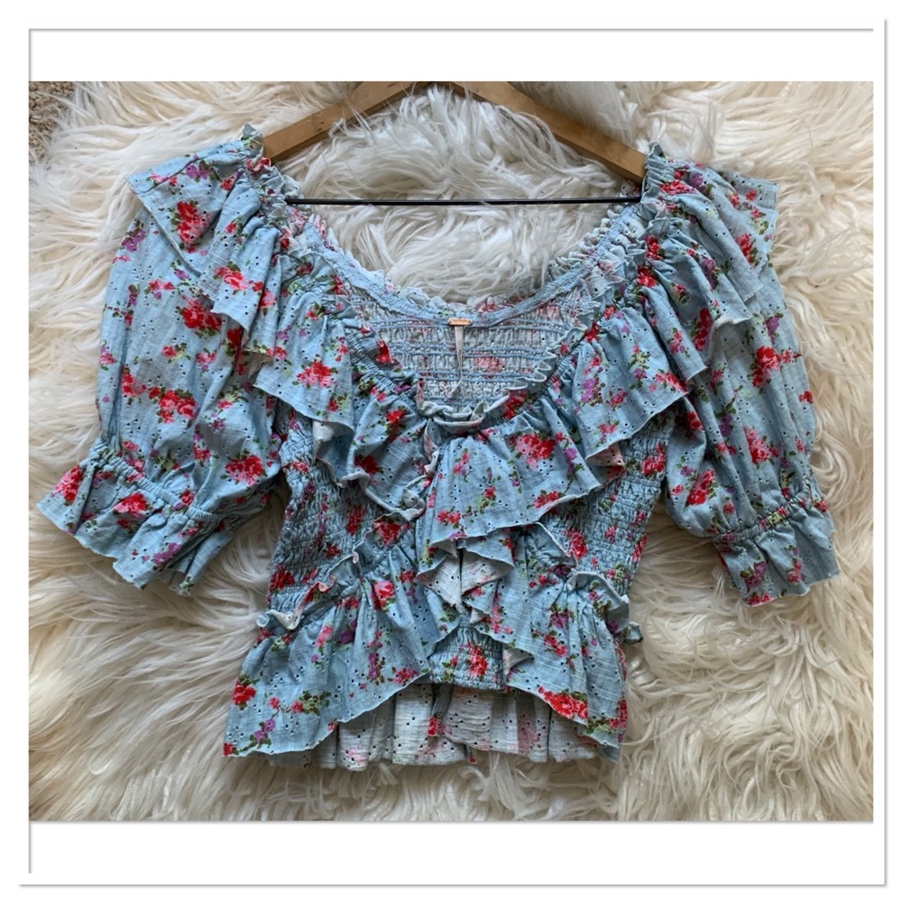 NWT Free People Favorite Girl Top Candy Combo Blue Size XS